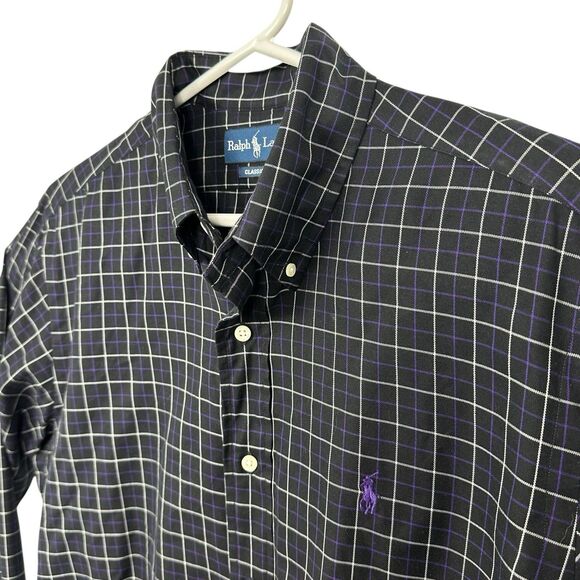 Polo Ralph Lauren Plaid Button Down Shirt Long Sleeve Mens Size L Black Purple - Picture 3 of 8